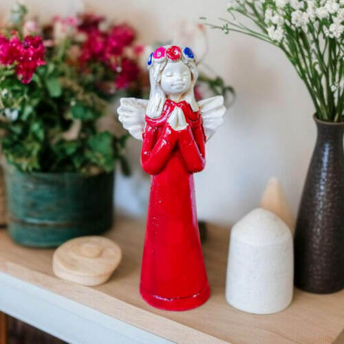 Aniołek Eva - czerwony -  15 cm figurka dekoracyjna gipsowa
