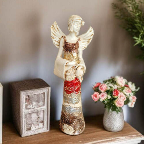 Anioł Frances - brąz czerwony -  30 x 14 cm figurka dekoracyjna gipsowa