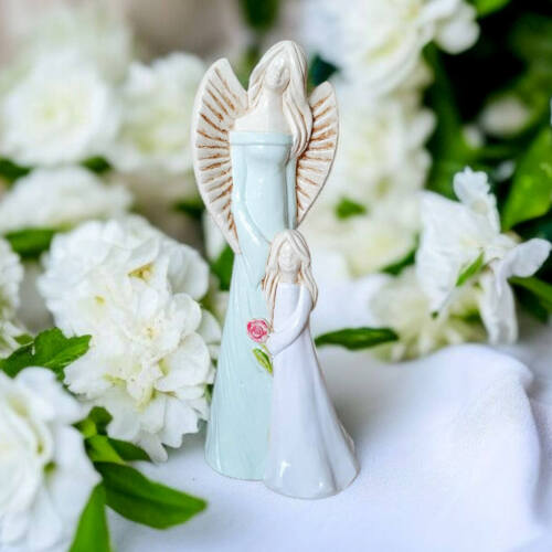 Anioł Hannah & Evelyn - seledyn biały -  32 x 15 cm figurka dekoracyjna gipsowa