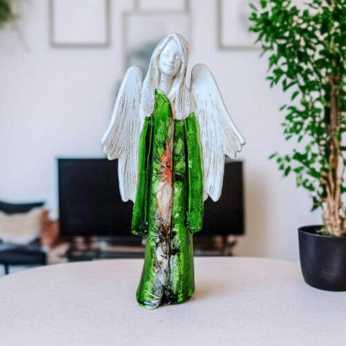 Anioł Julia Art Leaf - zielony -  27 x 14 cm figurka dekoracyjna gipsowa