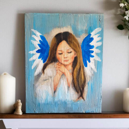 Anioł Dziewczynka - obraz na desce -  22.5 x 29.5 cm