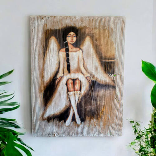 Anioł Karolina - obraz na desce -  22.5 x 29.5 cm