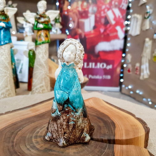 Anioł Maryann - turkus -  15 x 7.5 cm figurka dekoracyjna gipsowa