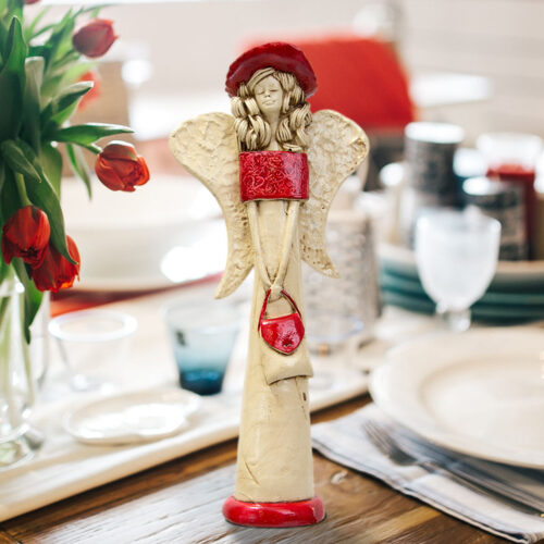 Anioł Coco - czerwony -  30 x 14 cm figurka dekoracyjna gipsowa