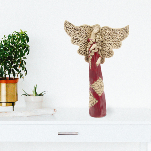 Anioł Dorothy - czerwony -  45 x 30 cm figurka dekoracyjna gipsowa