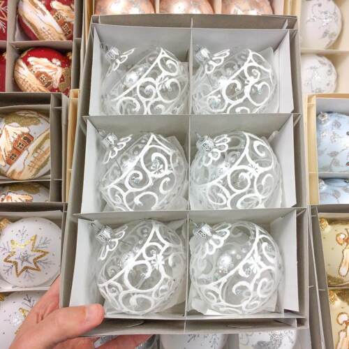 Bombki białe zawijasy -  80 mm  bombki choinkowe szklane 6 szt