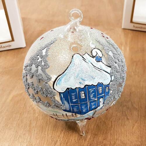 Bombka kominek lampion - srebrna tealight -  120 mm bombka choinkowa szklana 1 szt