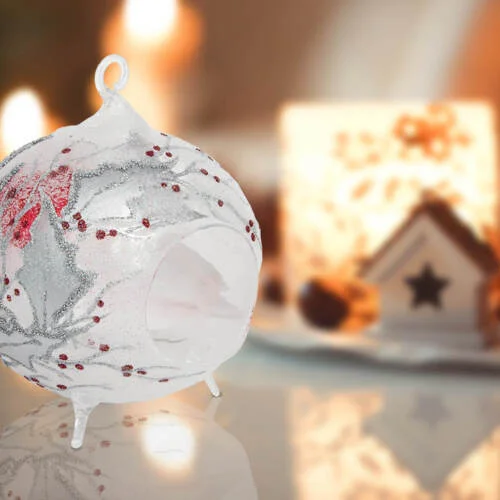 Bombka kominek lampion - srebrna tealight -  120 mm 1 szt