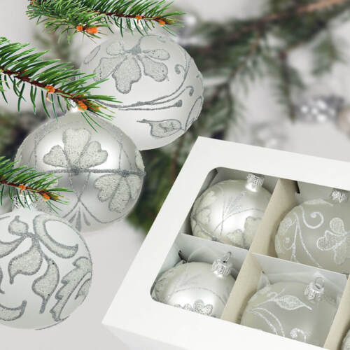 Bombki mrożone listki mix -  80 mm  bombki choinkowe szklane 6 szt