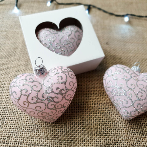 Serce Walentynkowe - różowe -  8 x 7 cm bombki choinkowe szklane 1 szt