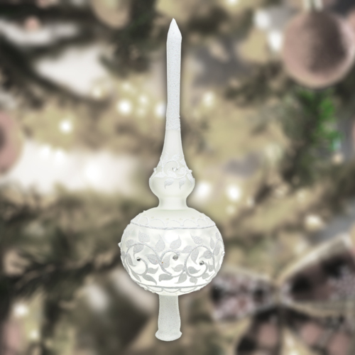 Szpic choinkowy biały z cyrkonią -  32 cm bombka choinkowa szklana 1 szt