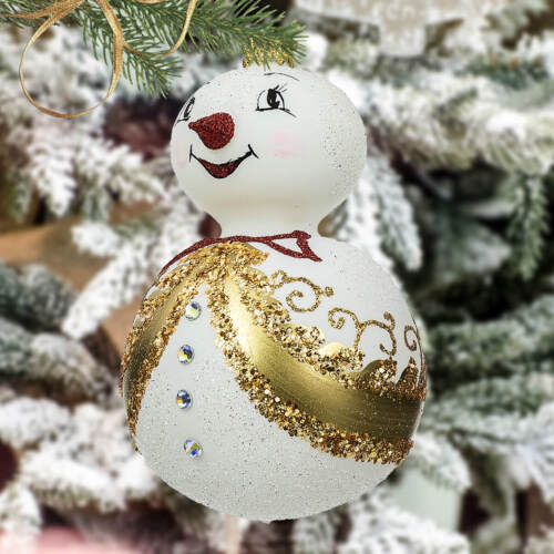 Bałwanek Bouli złoty -  17 x 5 cm bombka choinkowa szklana 1 szt