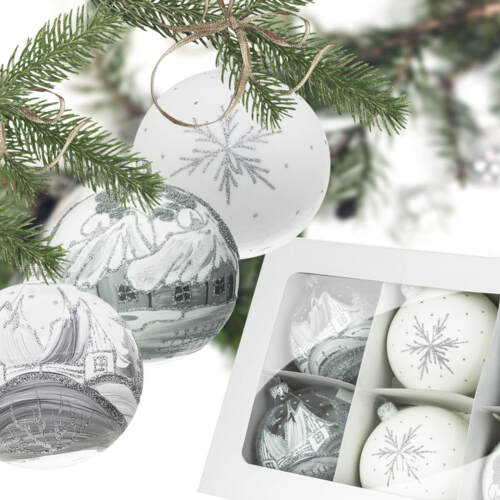 Bombki mix chatki śnieżynka -  100 mm bombki choinkowe szklane 6 szt