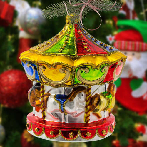 Karuzela - dekoracja kształtka -  18 x 9 cm bombka choinkowa szklana