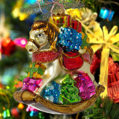 Konik na biegunach - dekoracja kształtka -  8 x 9 cm bombka choinkowa szklana