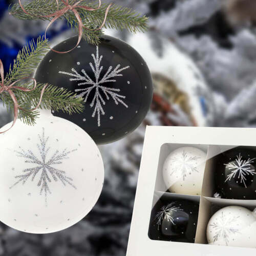 Srebrne gwiazdki mix -  100 mm bombki choinkowe szklane 6 szt