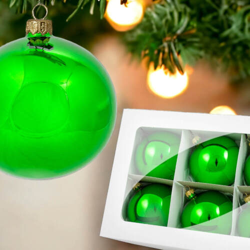 Bombki zielony błysk -  80 mm  bombki choinkowe szklane 6 szt