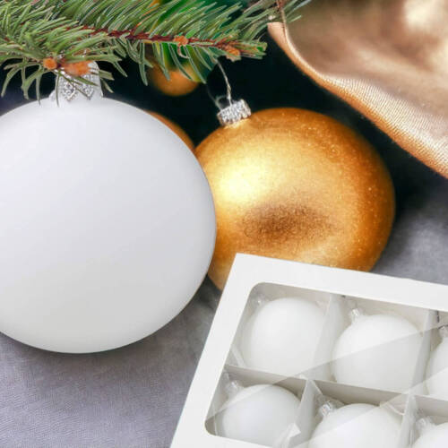 Bombki biała kreda -  80 mm  bombki choinkowe szklane 6 szt
