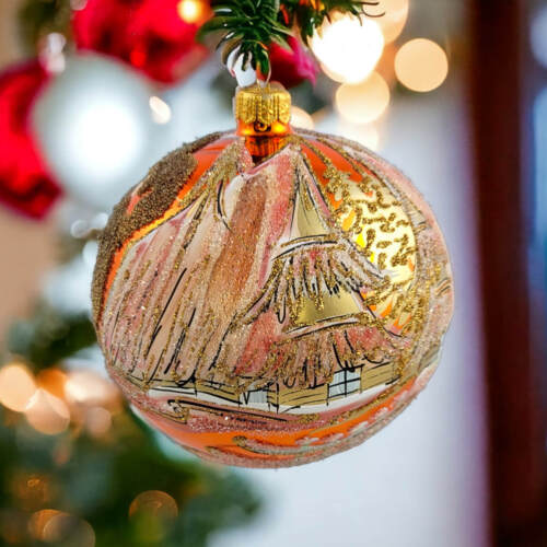 Bombka złota chatka -  120 mm bombka choinkowa szklana 1 szt