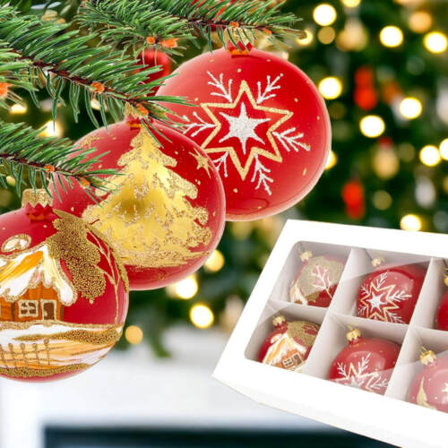 Bombki bordowa porcelana - chatka choinka gwiazdka -  80 mm  bombki choinkowe szklane 6 szt