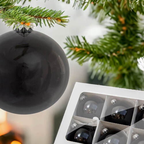 Bombki czarny błysk -  100 mm bombki choinkowe szklane 6 szt