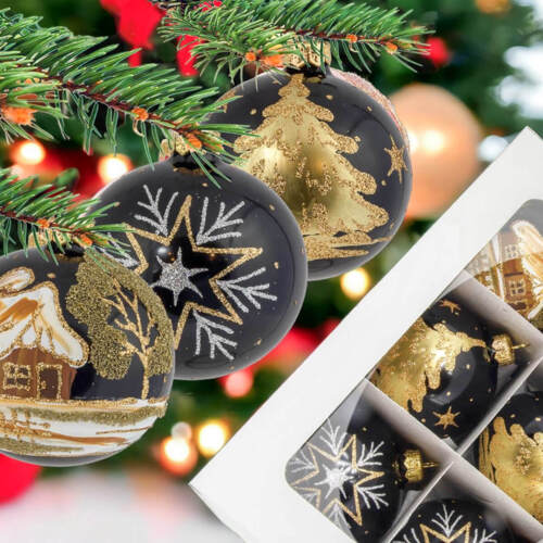 Bombki czarny opal - chatka gwiazdka choinka -  100 mm bombki choinkowe szklane 6 szt