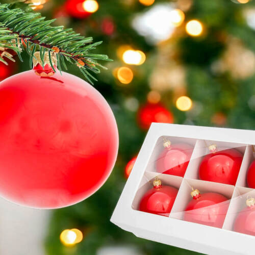 Bombki czerwony opal błysk -  100 mm bombki choinkowe szklane 6 szt