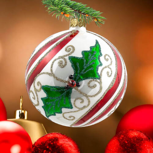 Bombka zielony listek -  100 mm bombka choinkowa szklana 1 szt