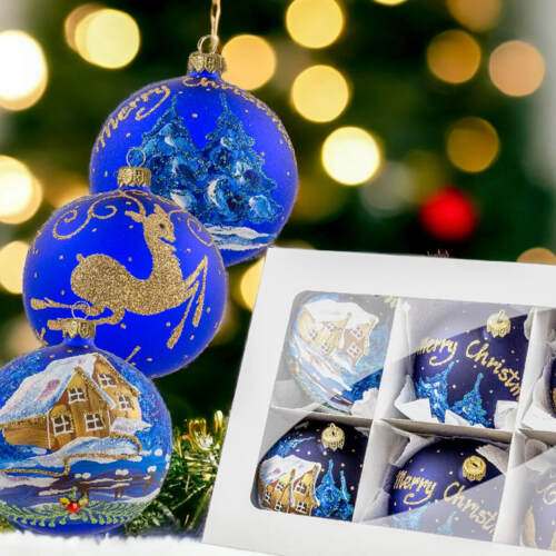 Bombki Merry Christmas szafir -  100 mm bombka choinkowa szklana 6 szt