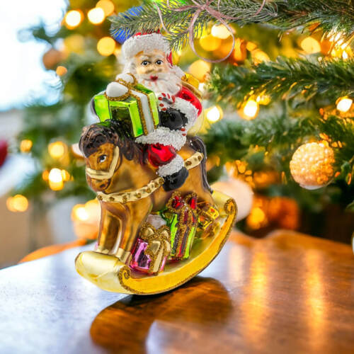 Mikołaj na koniku - dekoracja kształtka -  14 x 9 cm bombka choinkowa szklana