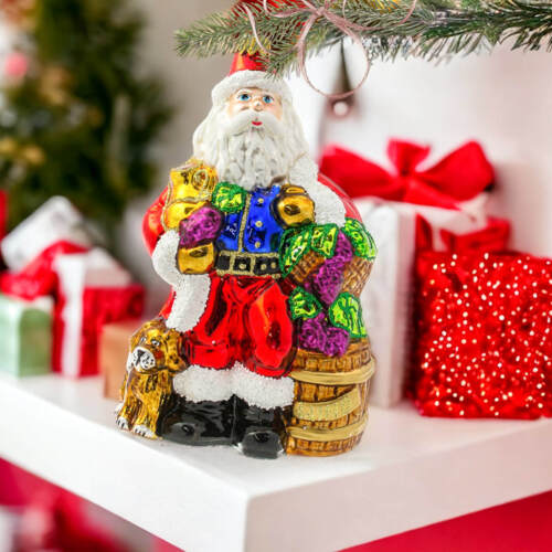 Mikołaj i pies - dekoracja kształtka -  17 x 10 cm bombka choinkowa szklana