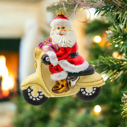 Mikołaj na motocyklu - dekoracja kształtka -  12 x 11 cm bombka choinkowa szklana