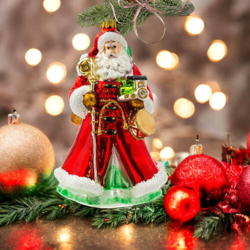 Mikołaj czerwony - dekoracja kształtka -  18 x 9 cm bombka choinkowa szklana