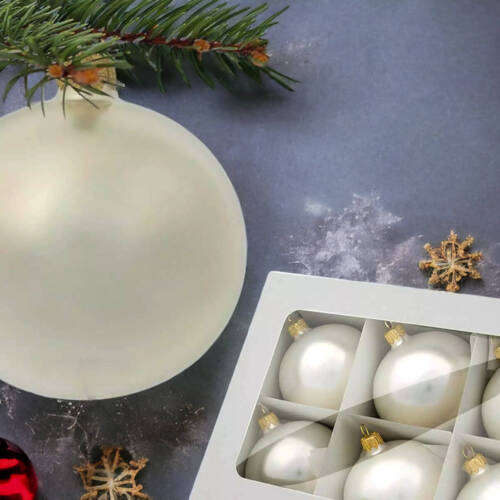 Bombki biała perła złota -  100 mm bombki choinkowe szklane 6 szt
