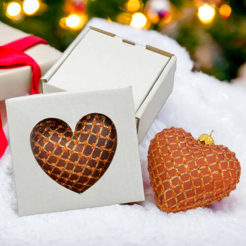 Bombka serce pomarańczowo złote -  8 x 7 cm bombka choinkowa szklana 1 szt