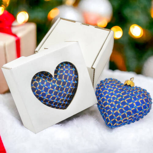 Bombka serce szafirowo złote -  8 x 7 cm bombka choinkowa szklana 1 szt