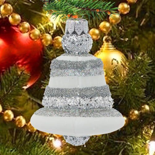 Dzwoneczek srebrny biały -  bombki choinkowe szklane 1 szt