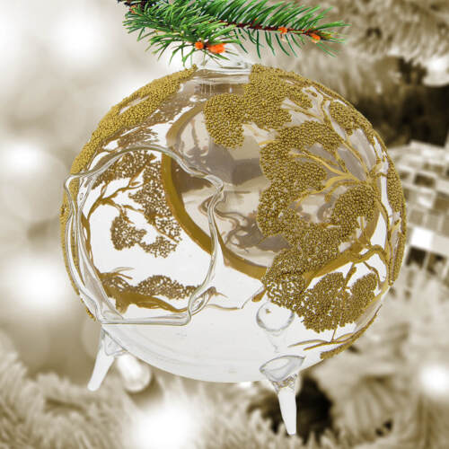 Bombka kominek lampion - złota tealight -  120 mm bombka choinkowa szklana 1 szt