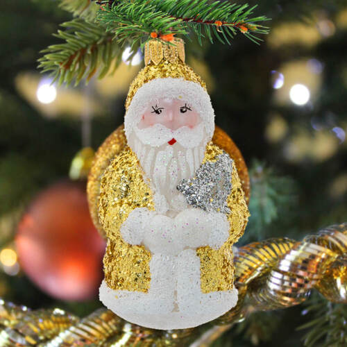 Mikołaj złoty -  bombki choinkowe szklane 1 szt