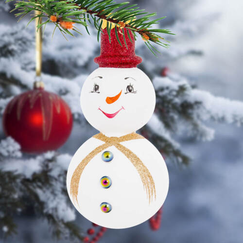 Bałwanek Olaf złoty -  17 x 5 cm bombka choinkowa szklana 1 szt