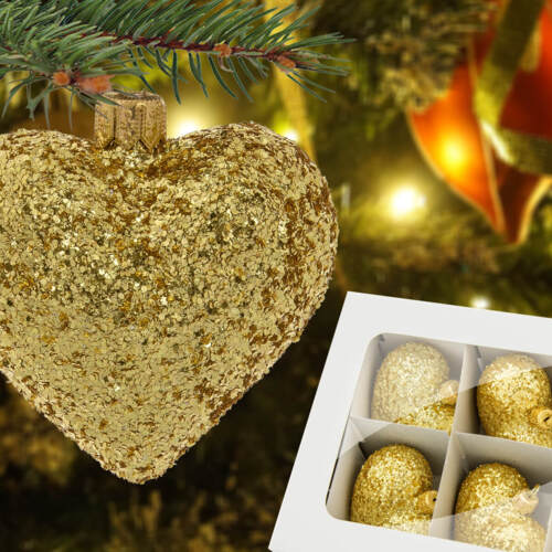 Bombka serce złoty brokat -  8 x 7 cm bombki choinkowe szklane 1 szt