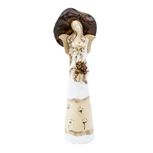 Anioł Mabel - biały z brązem -  47 x 18 cm figurka dekoracyjna gipsowa