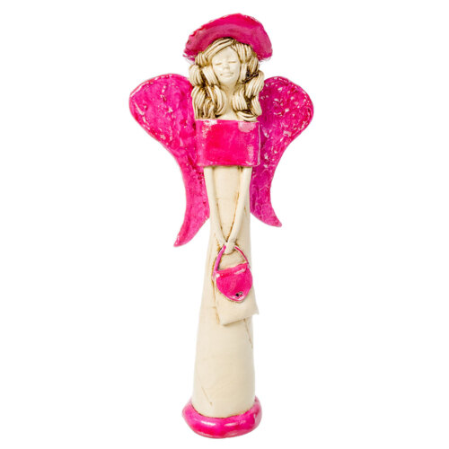 Anioł Coco - różowy pink -  30 x 14 cm figurka dekoracyjna gipsowa
