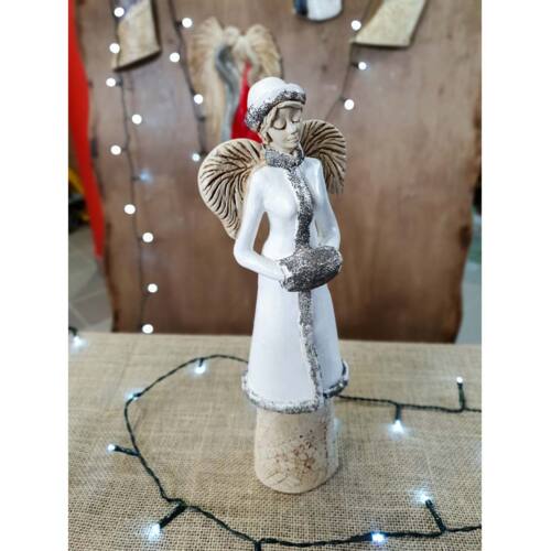 Anioł Gia - biały -  35 x 15 cm figurka dekoracyjna gipsowa