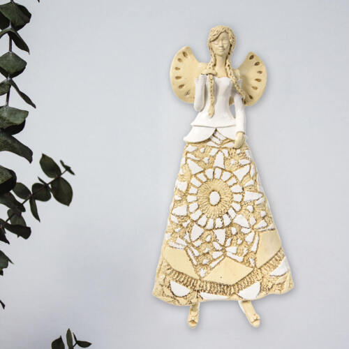 Anioł Heather - biały cały -  35 x 15 cm figurka dekoracyjna gipsowa