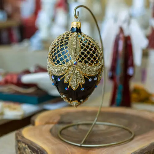 Jajko pisanka faberge złote -  ozdoba wielkanocna szklana