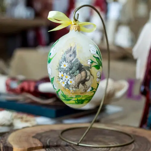 Jajko pisanka faberge - pan królik 2 -  ozdoba wielkanocna szklana