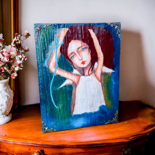 Anioł Tulina - obraz na desce -  22.5 x 29.5 cm