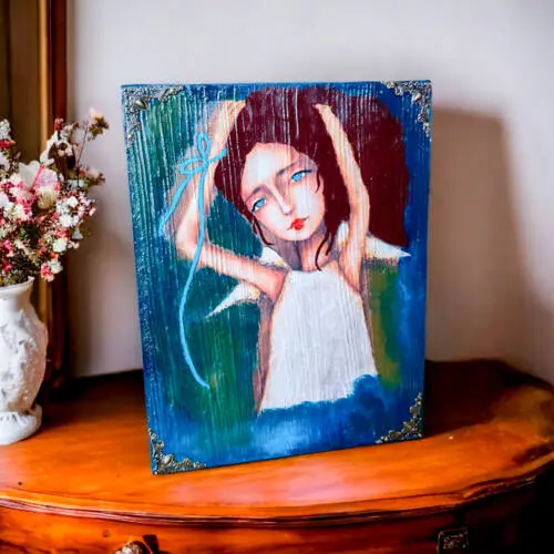 Anioł Tulina - obraz na desce -  22.5 x 29.5 cm