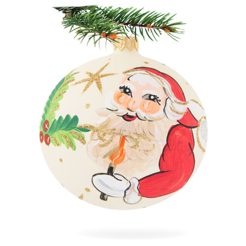 Mikołaj ze świecą na kremowym -  110 mm  bombka choinkowa szklana 1 szt